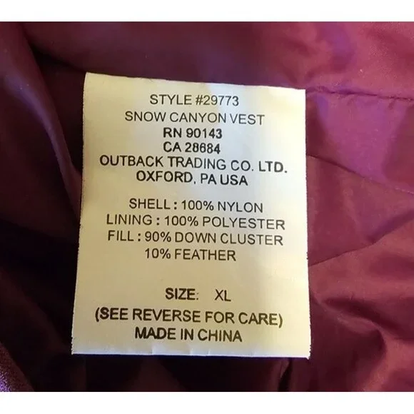 Outback Trading Company Women's XL Snow Canyon 90% down vest, Purple - Picture 4 of 6